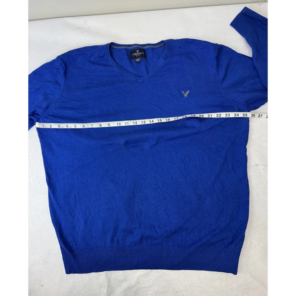 American Eagle Sweater Mens XXL Royal Blue Lightweight Logo V-Neck Pullover